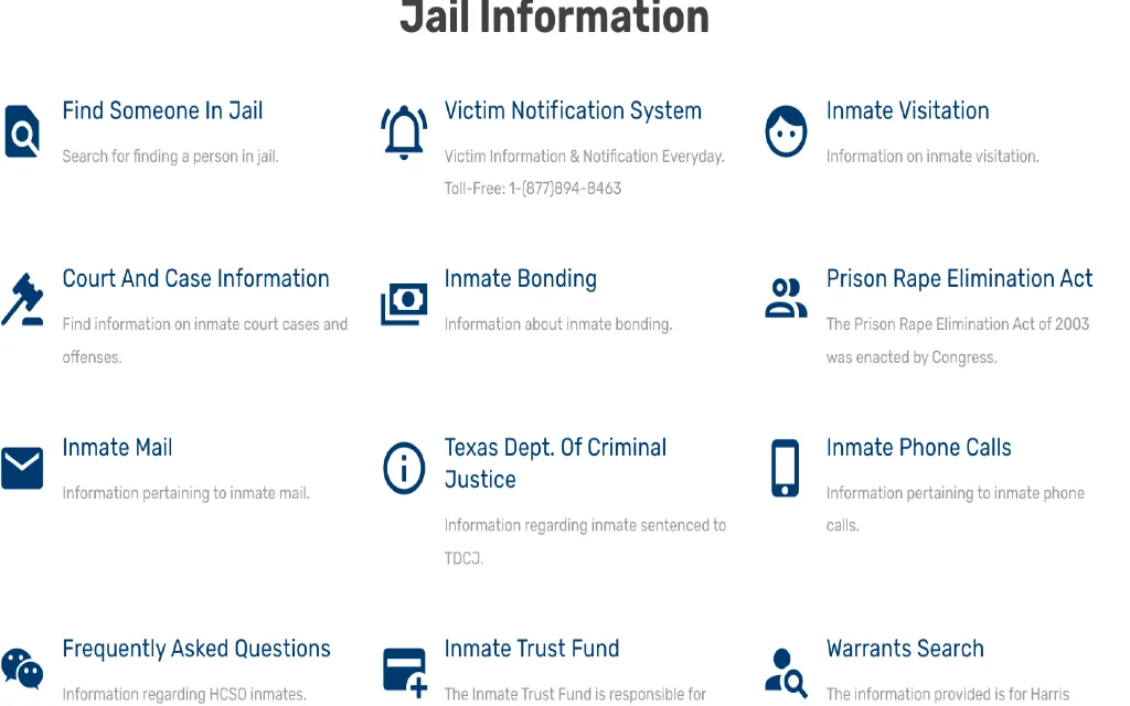 Texas jail information website screenshot with links to jail related resources. 