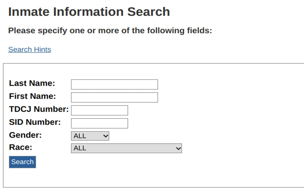 Inmate information search website for doing a free inmate search in Texas. 